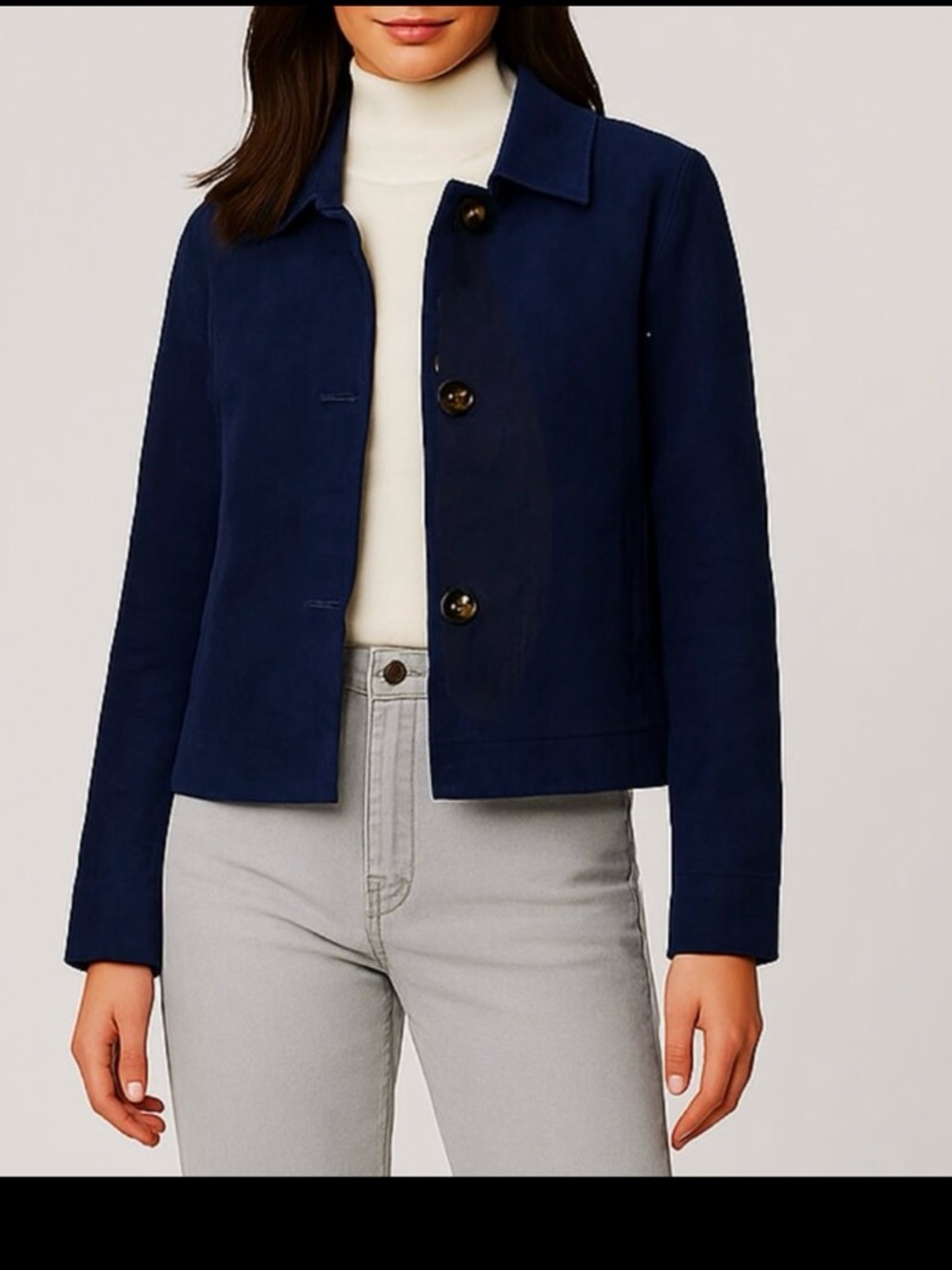 Bernardo Navy Blue Suede Button-Front Jacket
